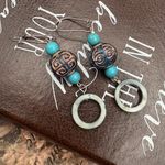 Handmade Vintage 2000s Beaded Earrings Shell & Stainless Steel Wire Blue Photo 3