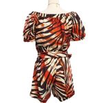 Cache  Animal Print Romper 1 Piece Linen Top Pant New Self Belt Button $138 NWT Photo 5