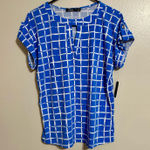 Blue and White Grid Pattern Blouse Photo 0