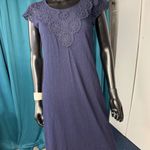 Talbots  XS Navy Blue Cotton Knit Dress Eyelet Embroidered Cap Sleeve Casual Photo 0
