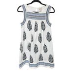 Lucky Brand  Block Print Boho Tunic Dress White Blue Black Floral Paisley Top S Photo 1