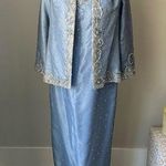 Vintage Y2K Stephen Yearick cornflower blue + silver gown with jacket Size XL Photo 0