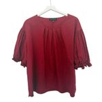 Eloquii Dark Red Maroon Puff Sleeve Cotton Short Sleeve Ruffle Blouse Size 20 Photo 0