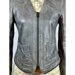 Zadig & Voltaire Vencia Cropped Collarless Lamb Leather Jacket Gray S Photo 3
