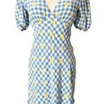 Staud Milla Print Mini Dress Gingham Daisy Plaid Size 4 Blue Photo 1