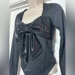 NWT Cupcakes and Cashmere Black Sequin Glitter Bow Long Sleeved Cute Bodysuit Photo 5
