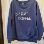 Green Tea Women's "But first COFFEE" Statement Sweatshirt, Blue Size S Size M Photo 5