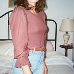 Nation Ltd  Carly Voluminous Contrast Puff Balloon Long Sleeve Tee Pinot Noir XL Photo 1