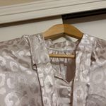 SheIn  Silver and White Leopard Print Blouse Large Long Sleeve High Neck Tie Photo 1