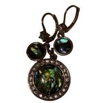 MCM New Nina Richie Gold Tone Abalone & Rhinestone Earrings & Pendent Vtg Set Photo 12