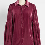 Modcloth  Here For the Drama Button Up Corduroy Velvet Top Balloon Sleeve Wine S Photo 0