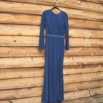 Mac Duggal  5056 Womens Blue BEADED HIGH NECK LONG SLEEVE GOWN WITH DETAILED BELT Photo 6