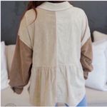 Cream and Tan Peplum Button Down Shirt Size L Photo 11