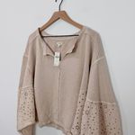 Anthropologie Pilcro Batwing Eyelet Sweatshirt NWT Tan Beige Size 2X Photo 4