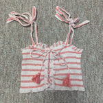 Free People white & red striped lace-up-front crop tank top size S Photo 1