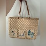 QVC Straw Tote Bag Umbrella Flip Flop Beach Chair Sequin Woven Beach Vacation Brown Photo 0