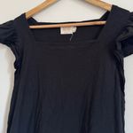Nation Ltd  Square Neck Top Size Large Ruffle Sleeve Pima cotton black blouse Photo 2