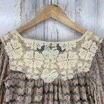Free People  New Romantics Top Womens XS Brown Striped Lace Beaded Boho Prairie Photo 5