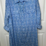 Coolibar Santorini Tunic Shirt UPF 50+ XL Blue White Geometric Sun Protection Photo 0