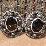 Sterling Silver Smokey Topaz  Faceted Filigree Accent Oval Earrings Photo 3