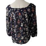 Lucky Brand NWOT,  Navy & Gray Floral Bubble-Sleeve Square-Neck Top Photo 4