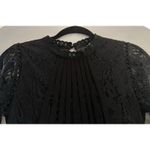 Oserjep Women’s Black Pleated Long Sleeve High Neck Lace Blouse Size S Photo 5