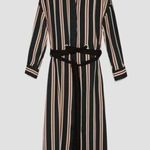 ZARA Striped Belted satin Tunic/Shirt Dress side pockets Black Brawn Size Small Photo 2
