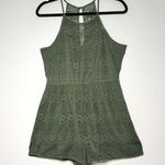 Pink Rose lace boho romper racer back olive green size L Photo 11