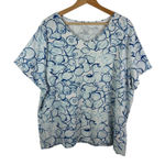 Talbots  Seashell Tee 3X Blue Cotton‎ Blend V-Neck Stretch Coastal Beach Nautical Photo 0
