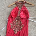 Tiffany Designs Flourished Halter Long Evening Gown 46025 - Watermelon - 6 Photo 4