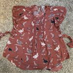 Seven7 Melissa McCarthy for allover bird print tie waist flutter sleeve rust top Photo 2