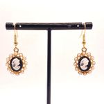 Black and white pearl rimmed cameo earrings Photo 0