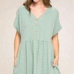 Washed Cotton Striped Baby Doll Dress Green Size undefined Photo 0