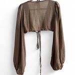 Princess Polly  Ayesha Long Sleeve Tie Waist Crop Top Size 6 Neutral Photo 3