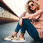 NWT Shiny Gold Glittery Low Top Sneakers Photo 6