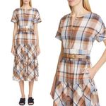 Lafayette 148 New York Angelique Plaid Print Tiered Short Sleeve Midi Dress Med Photo 1