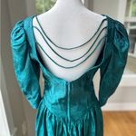 Vintage Emerald Green Floral Satin Basque Waist Floor Length Gown Dress Sz 11/12 Blue Photo 3