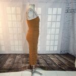 Hot Miami Styles tan ruched bodycon midi dress size small Photo 3