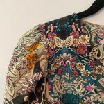 Maria Cher. Blue Purple Floral Abstract Blouse Rouched Cropped Silk size Large Photo 3