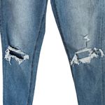 American Eagle SZ 2 LONG Mom Jeans Mid-Rise Whiskered Distressed Light Wash Blue Photo 2