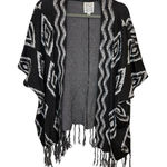 Billabong  Black White Aztec Fringe Open Front Boho Kimono Cardigan Festival L Photo 0