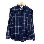 EXPRESS  Portofino Shirt Slim Fit Womens Large‎ Blue Check Ruffle Collar Business Photo 1