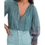 Veronica Beard  Amato Paisley Silk Peasant Top in Seaglass Multi‎ Size 6 Photo 2