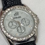 Strada silver tone quartz analog watch 40mm rhinestones mop dial running Photo 1