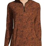 Lands' End New Womens Fleece Quarter Zip Burnt Caramel Leopard Orange Size XL 18 Photo 0