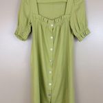 Ellison  Green Linen Blend Puff Sleeve Button Front Dress Small Photo 0