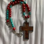 Western Turquoise And Cowhide Necklace Blue Photo 2