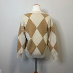 Lucy Paris  Argyle Cardigan Sweater Tan Cream Button Front‎ XS Photo 2