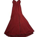 Alyce Paris Burgundy Red Floor Length Gown Maxi Dress High Slit Fitted Size 6 Photo 0