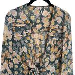 Free People  Floral Sheer Ruffle Long Sleeve Tie Front Cardigan Size XS Photo 2